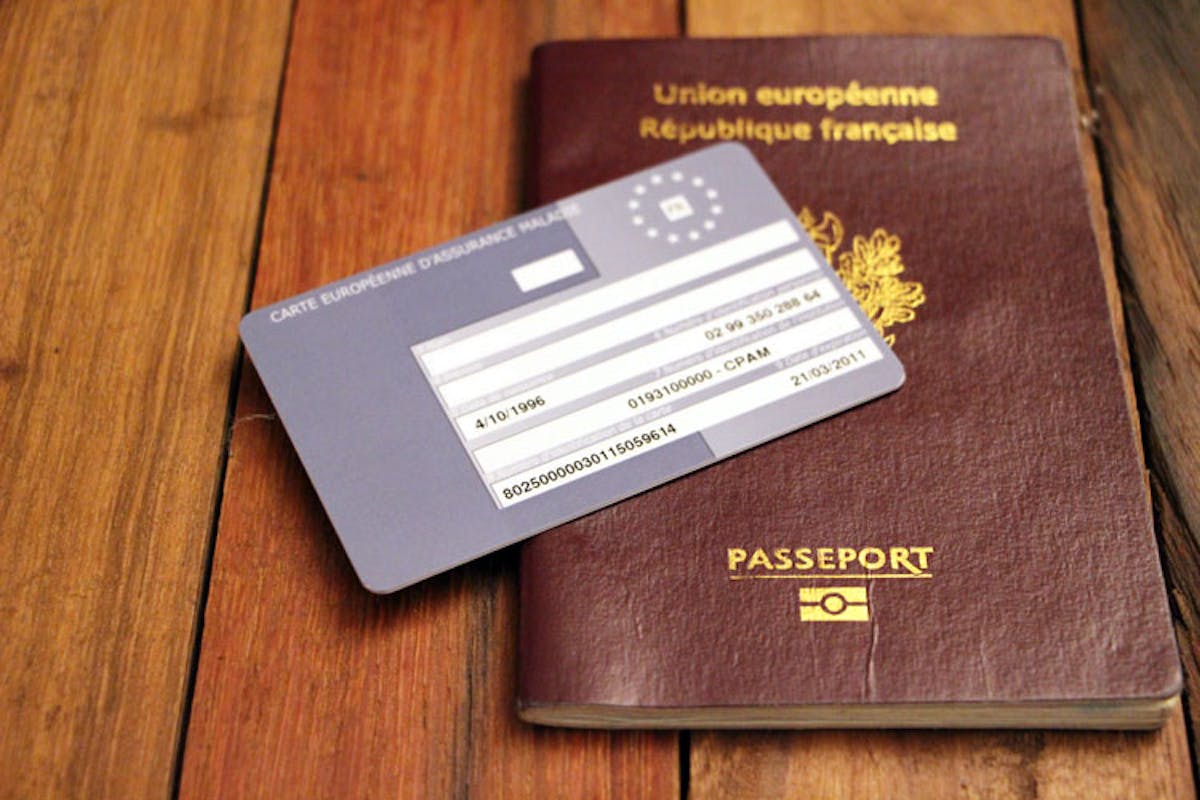 View on the European Health Insurance Card and a passport