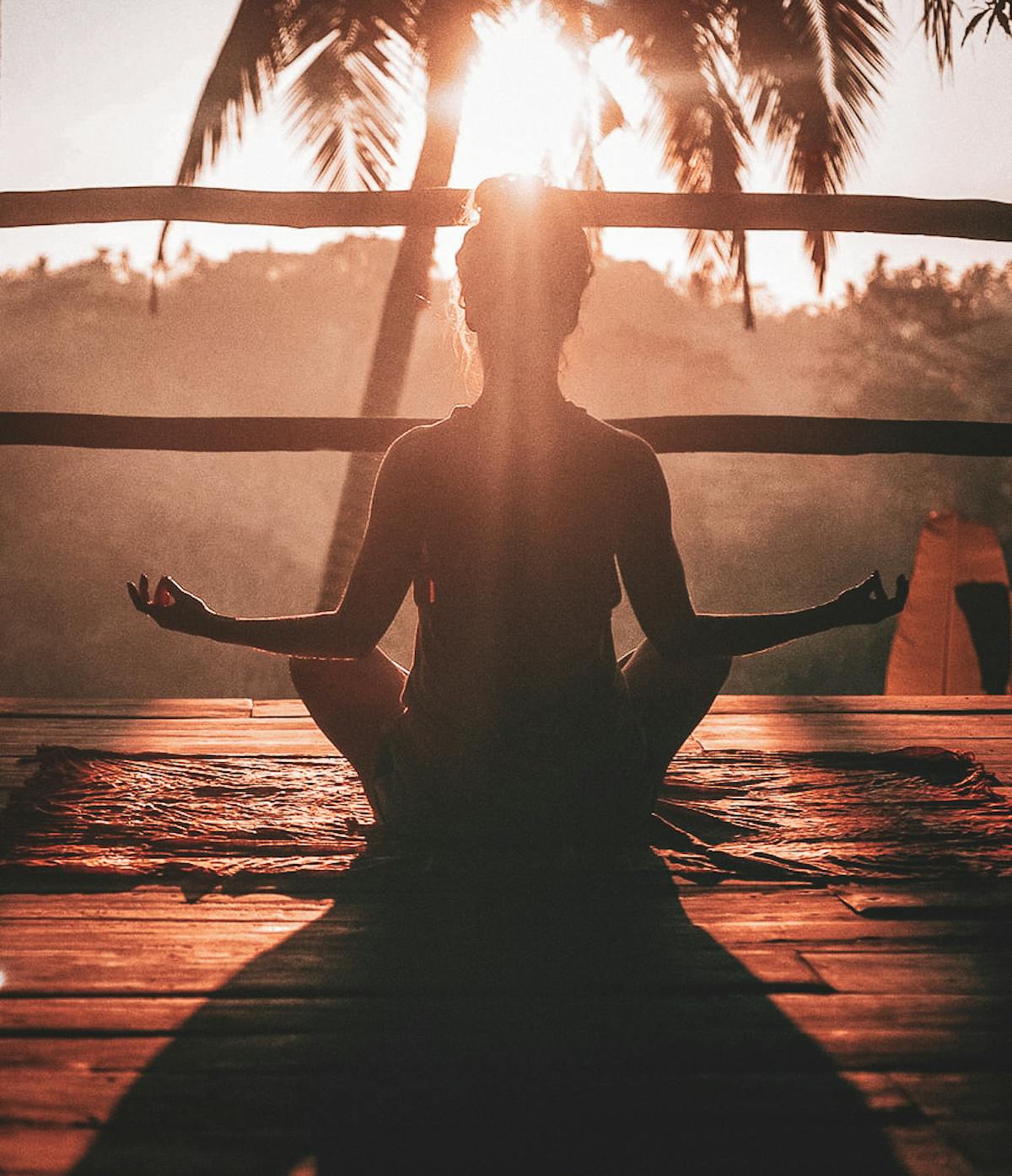 Woman with her back doing yoga in front of the forest