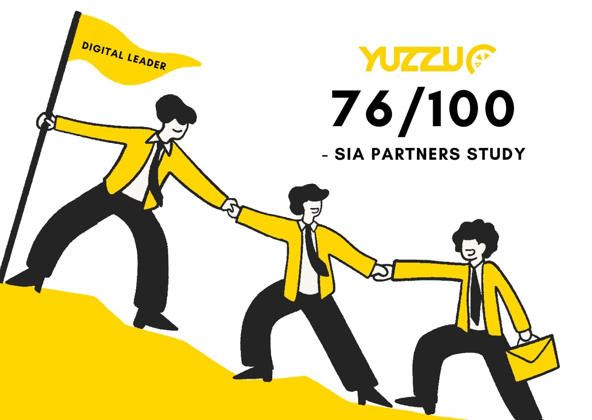 Un leader digital aide les employés sur une montagne