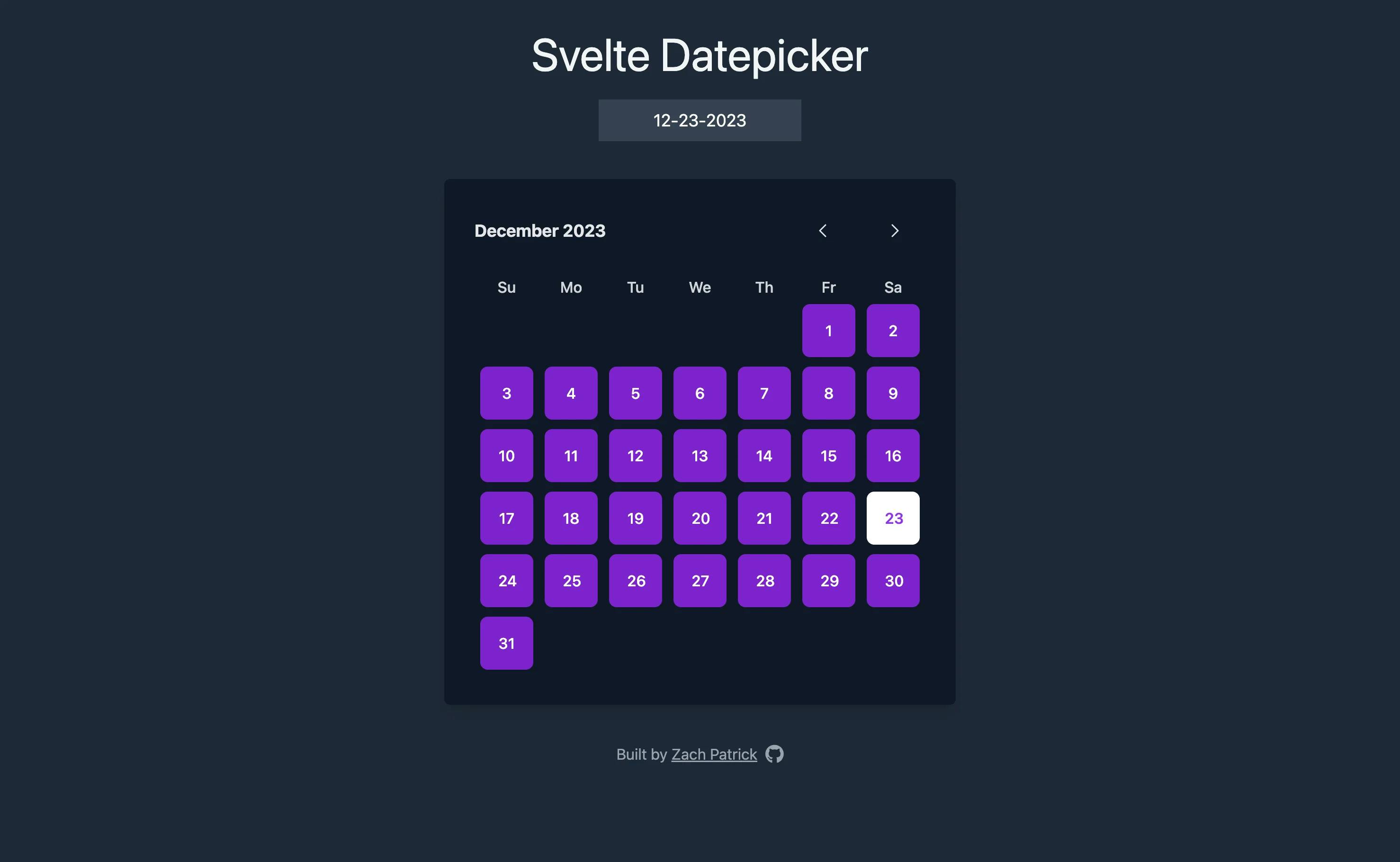 Screenshot of svelte datepicker