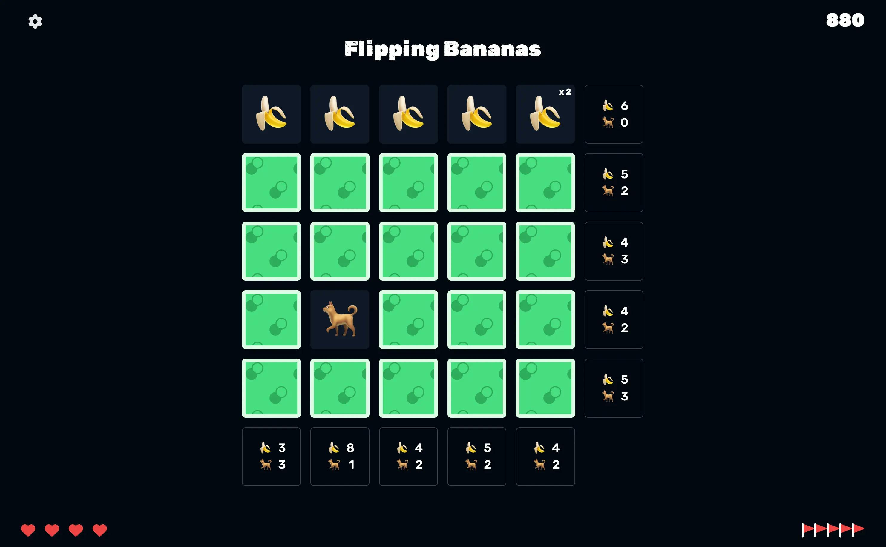 screenshot of flipping bananas gameboard