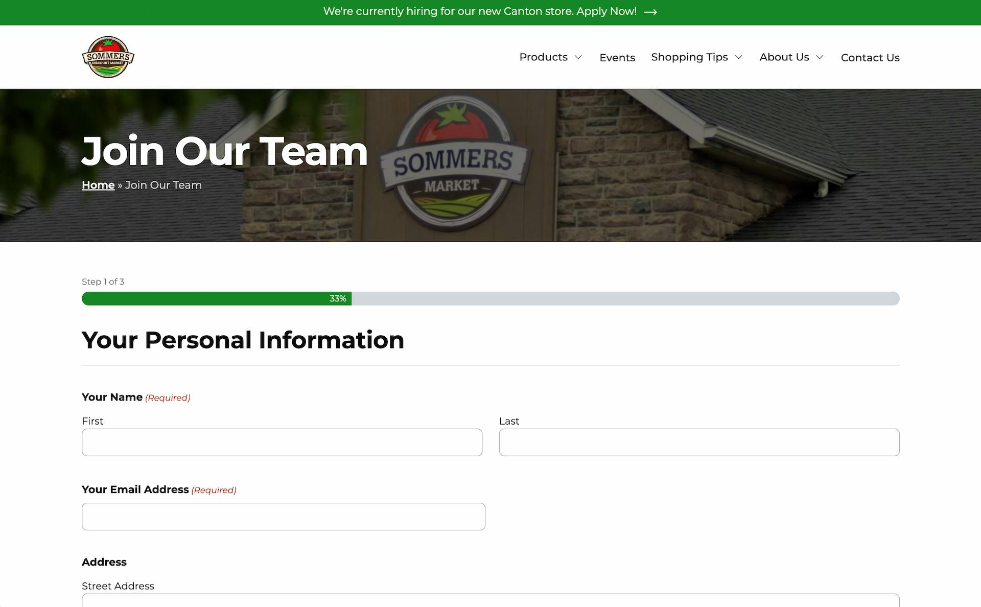 Screenshot of sommersmarket.com desktop join our team page