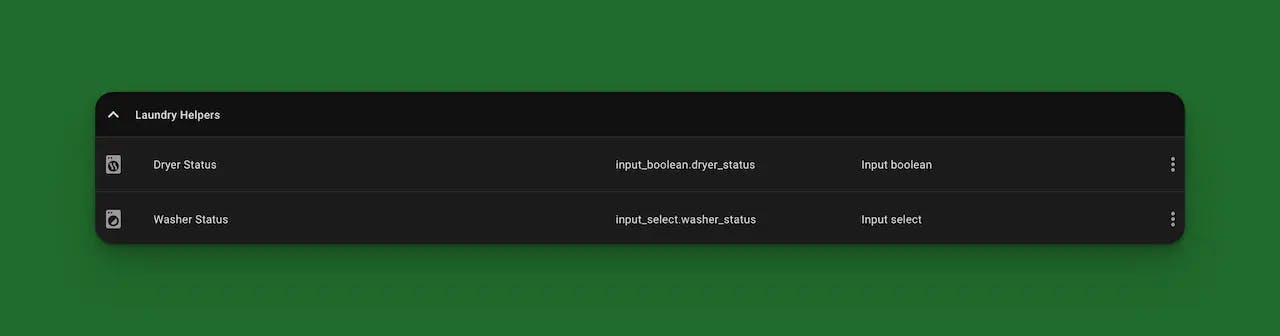 A screenshot of two home assistant helpers in the home assistant dashboard