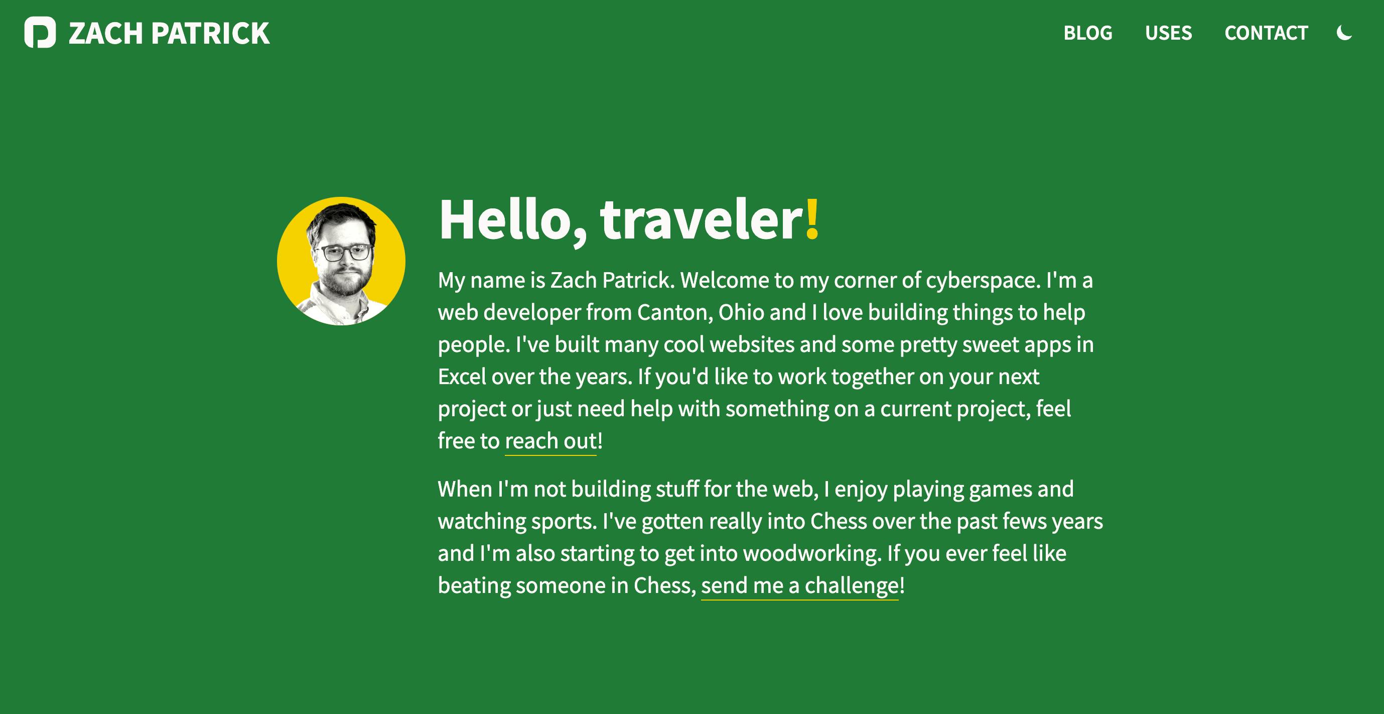 Screenshot of zachpatrick.com homepage