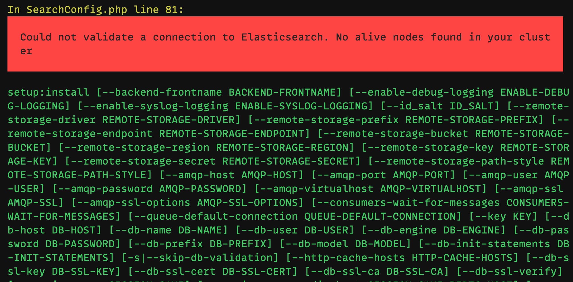 Could not validate a connection to Elasticsearch. No alive nodes found in your cluster