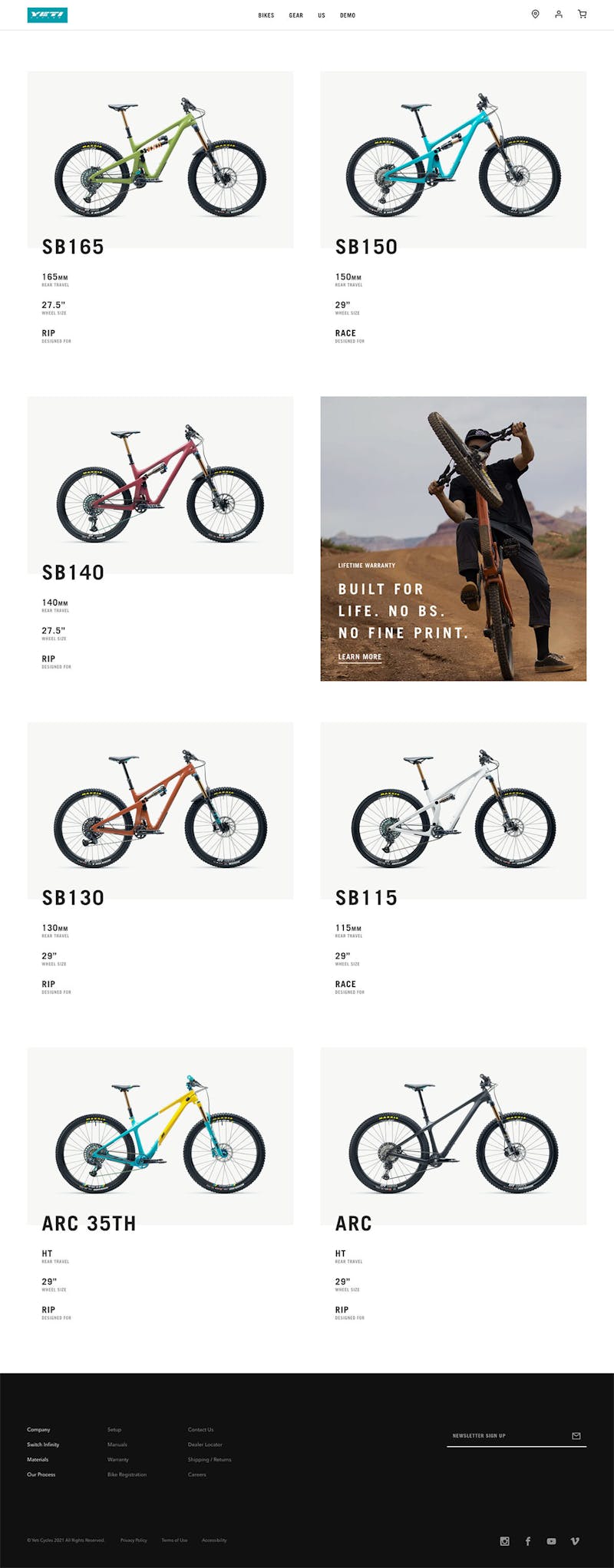 Yeti Bike Landing page