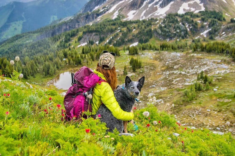 Osprey pack backpacking with a dog