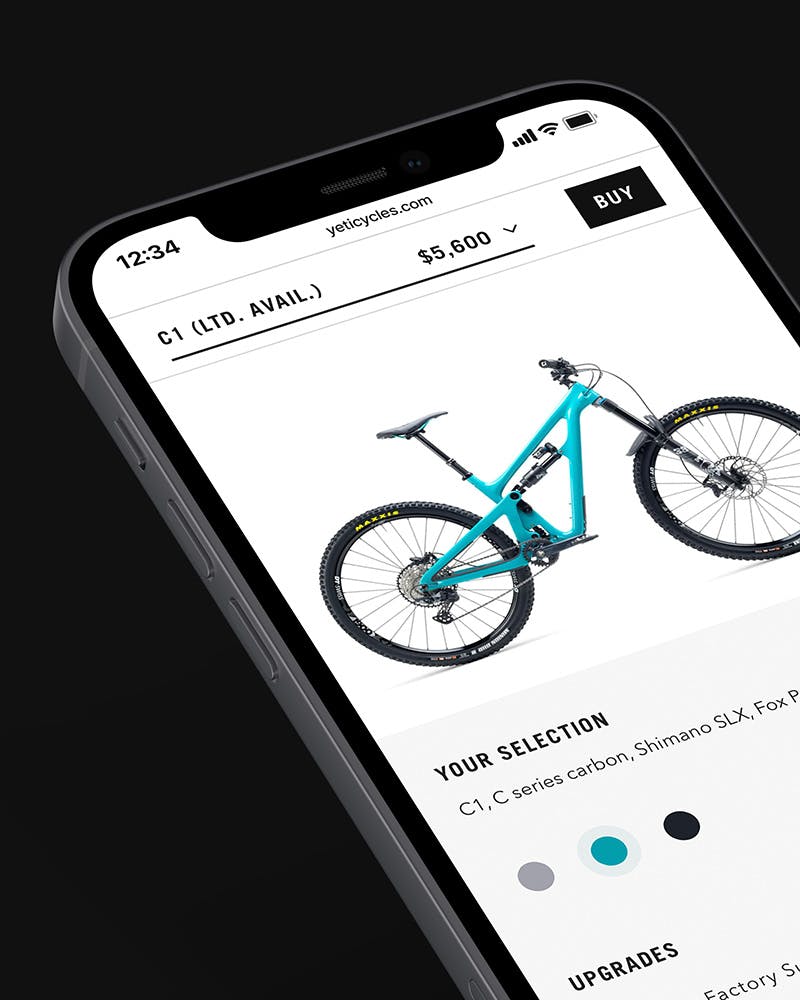 A mobile view of the product page on the Yeti Cycles website
