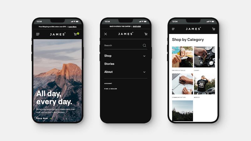 The James Brand website on phone designs