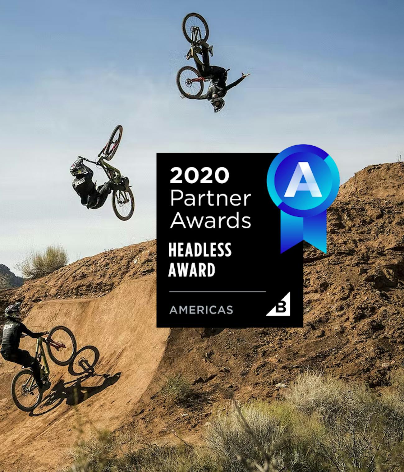2020 Partner Award graphic over image of mountain bike jump