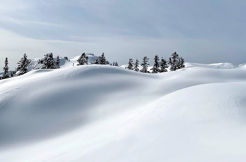 A snowy, mountain-top, landscape