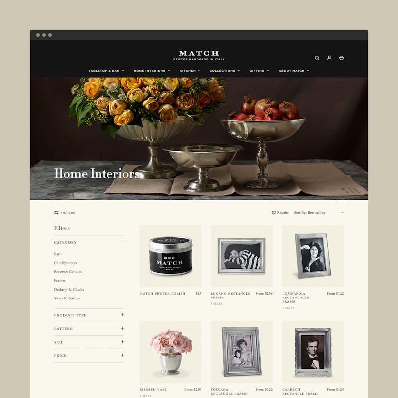 Match Pewter Home Interiors category landing page