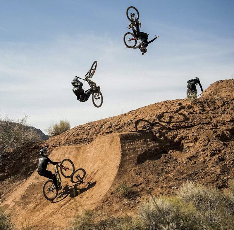Bike riders performing aerial flips
