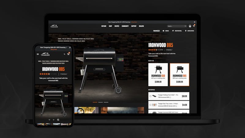 Traeger product page mockup on laptop and mobile