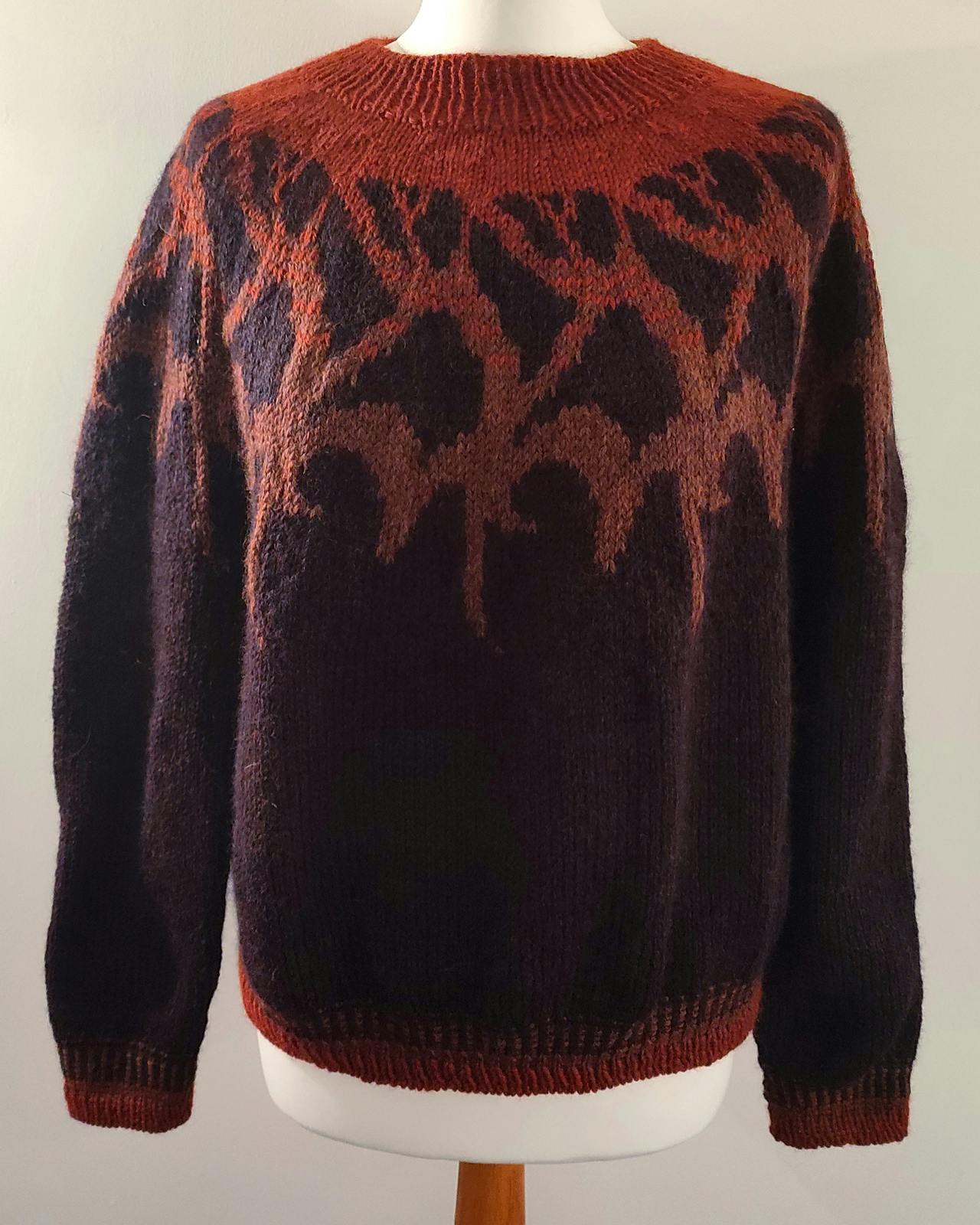 Top-down stranded colourwork sweater Melancholia, designed by Zaneteknits kni Cascade 220 Heathers yarns