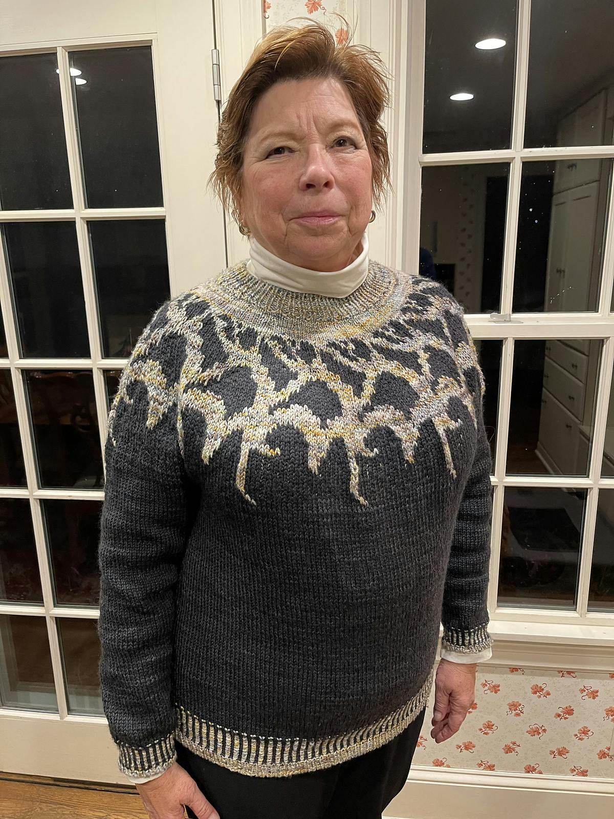 Top-down stranded colourwork sweater Melancholia, designed by Zaneteknits in Magpie Fibers Nest Worsted and Queen City Yarns