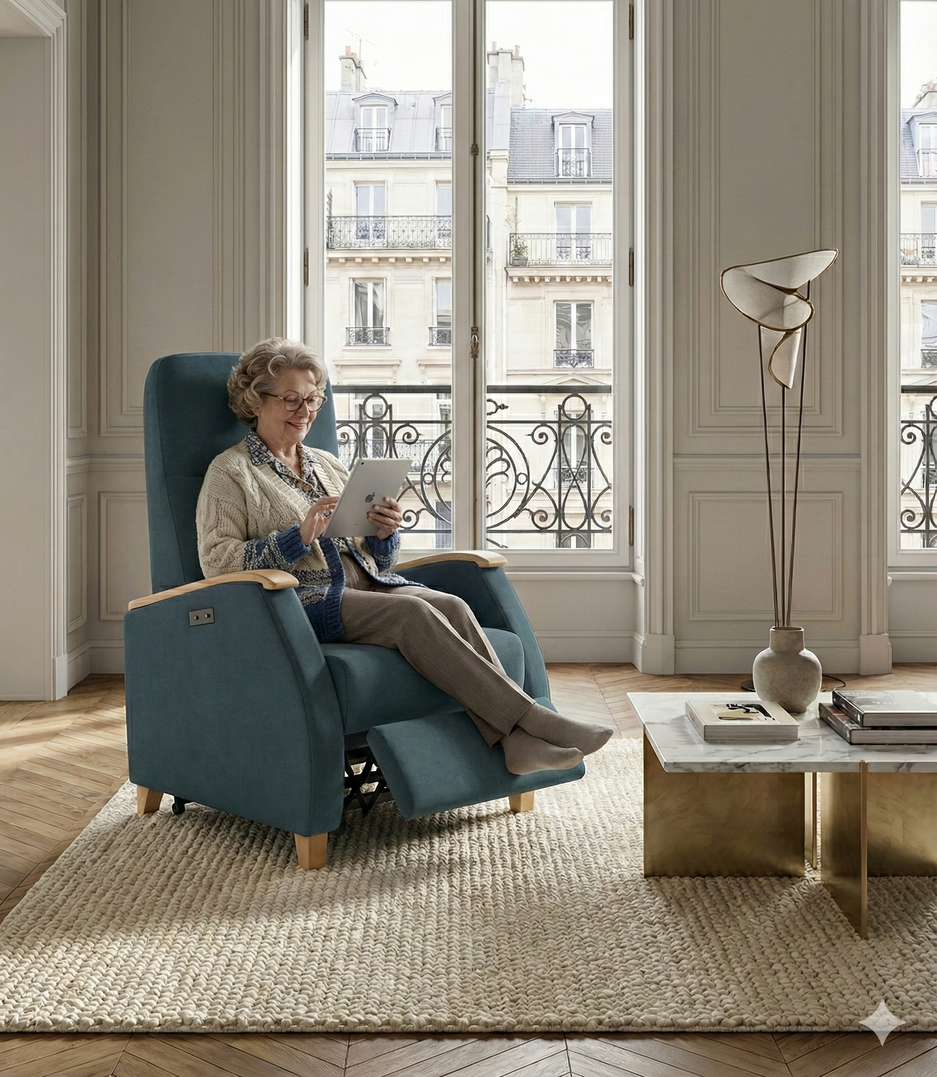 Fauteuil senior Zelder dans un salon moderne — mobilier adapté non médicalisé