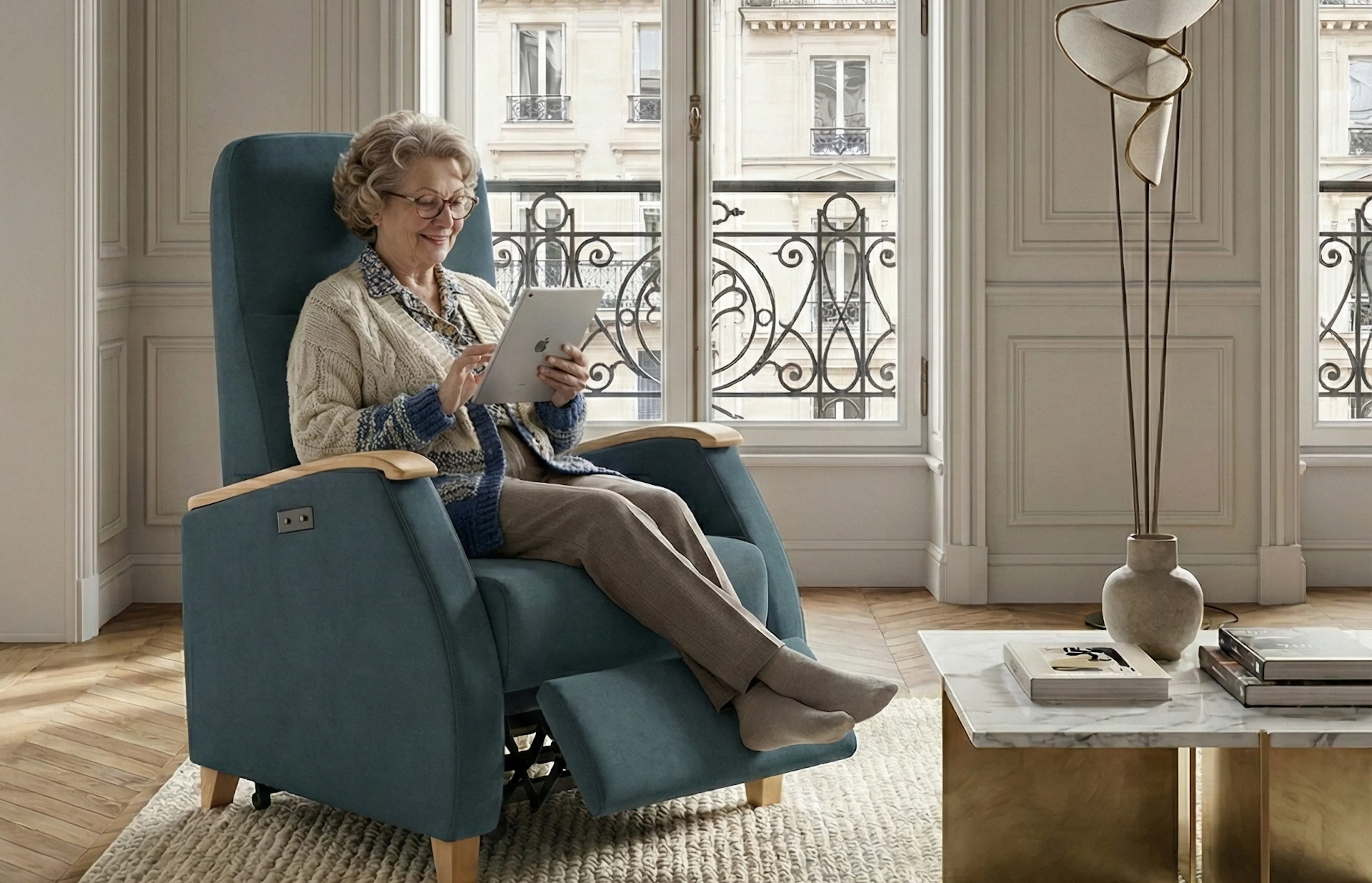 Fauteuil senior Zelder dans un salon moderne — mobilier adapté non médicalisé