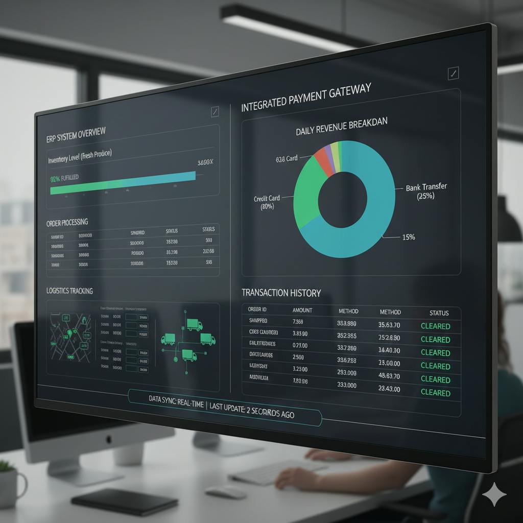 ERP dashboard displaying real-time integrated payments data
