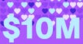 IIlustrated hearts on a purple background wit the text $10M reasons travelers <3 Faye