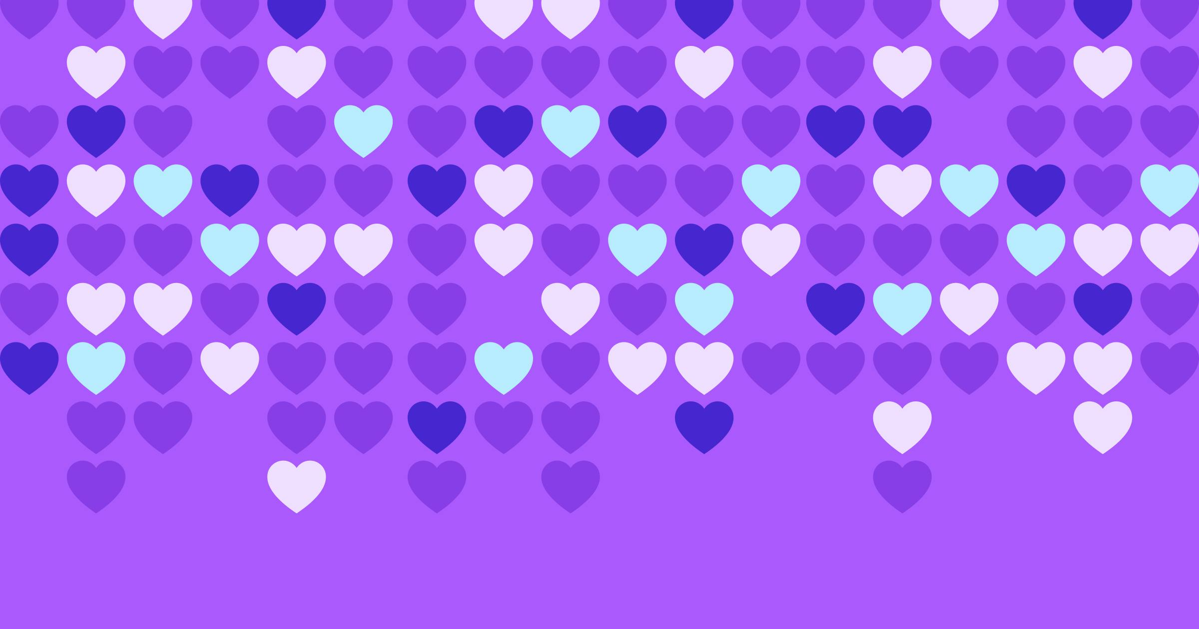 IIlustrated hearts on a purple background