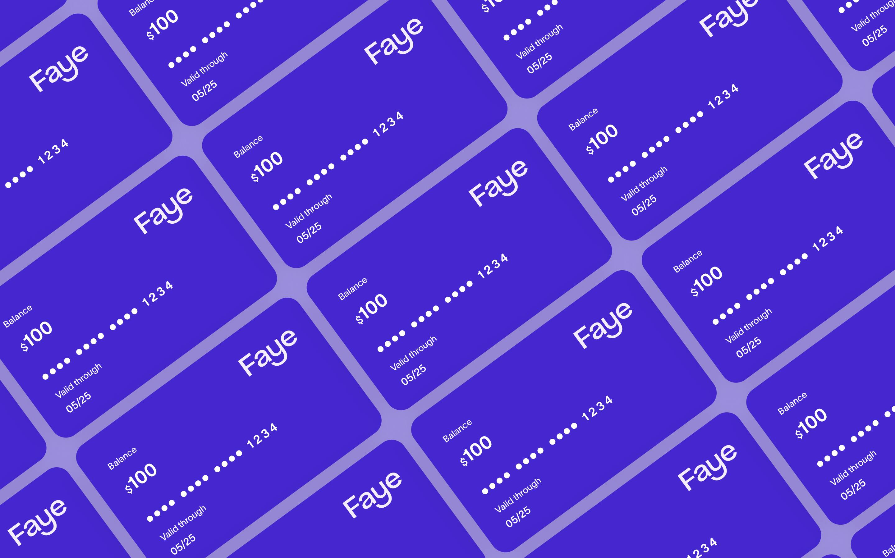 Faye wallet card with $100 on it repeated