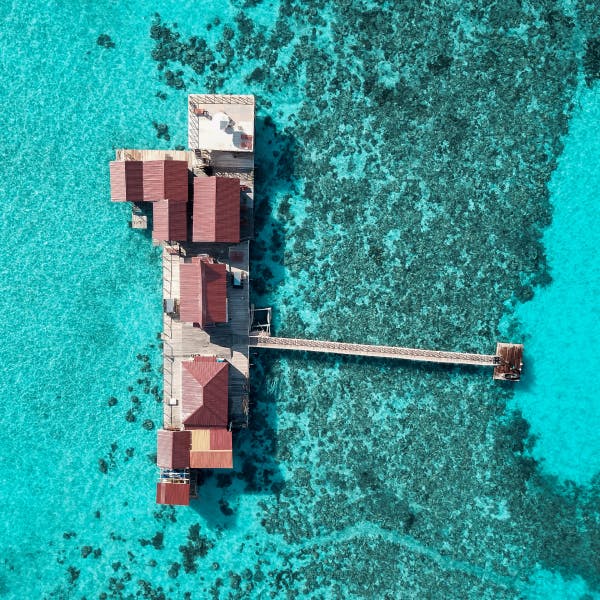Water chalet in Malaysia from above