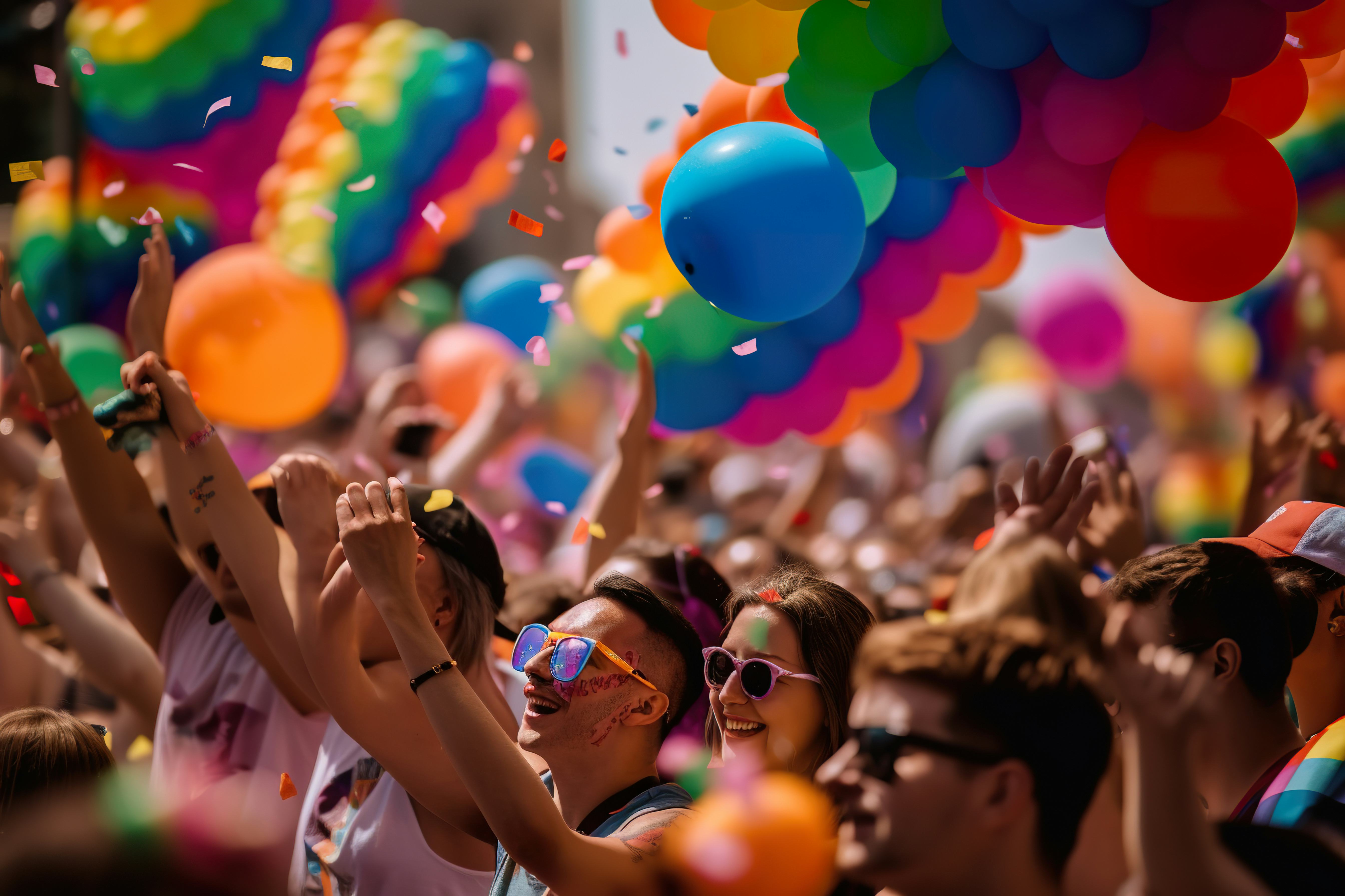 LGBT pride participants celebrating during Madrid's Pride Parade. 