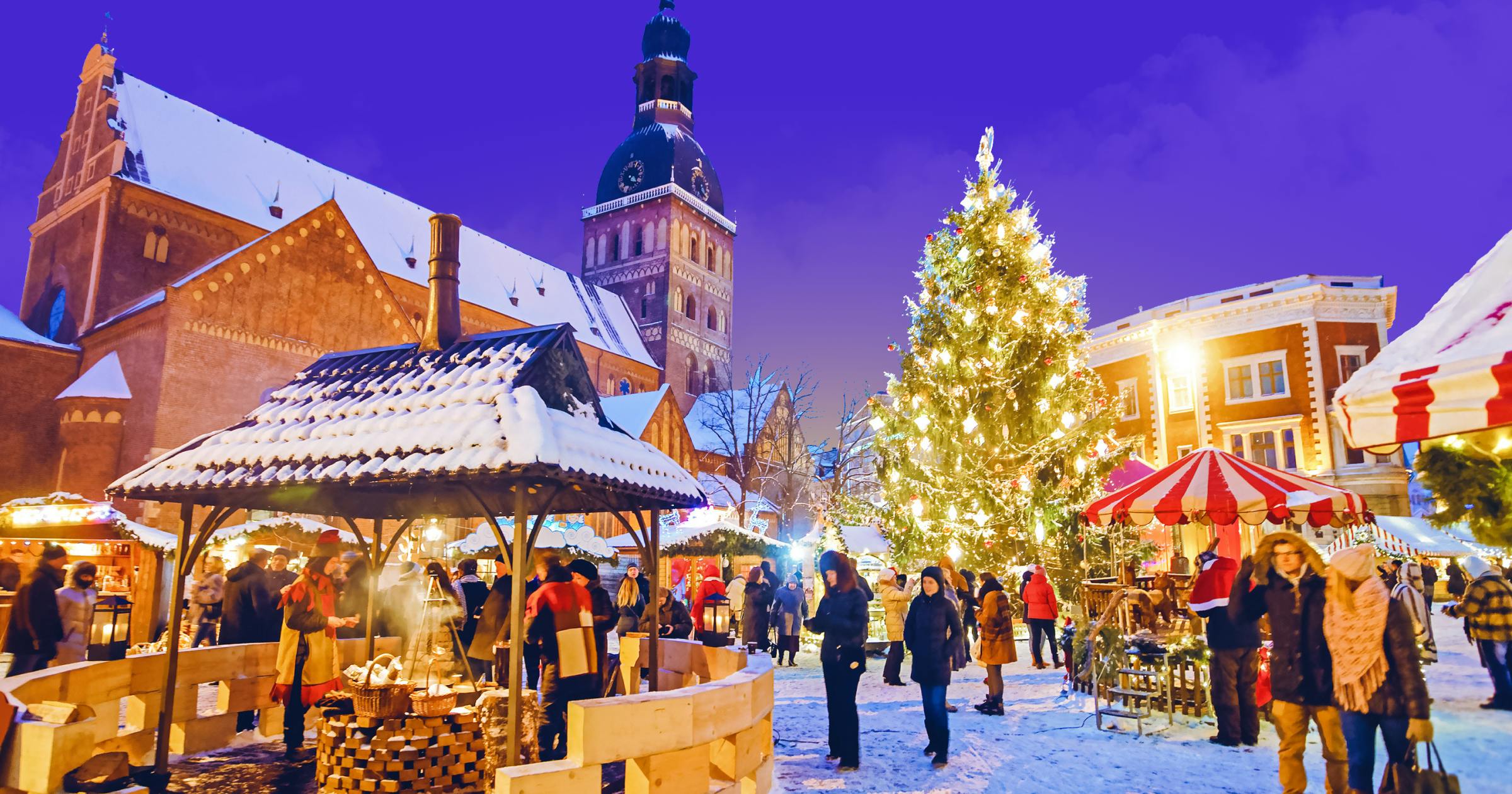 Christmas market with purple background