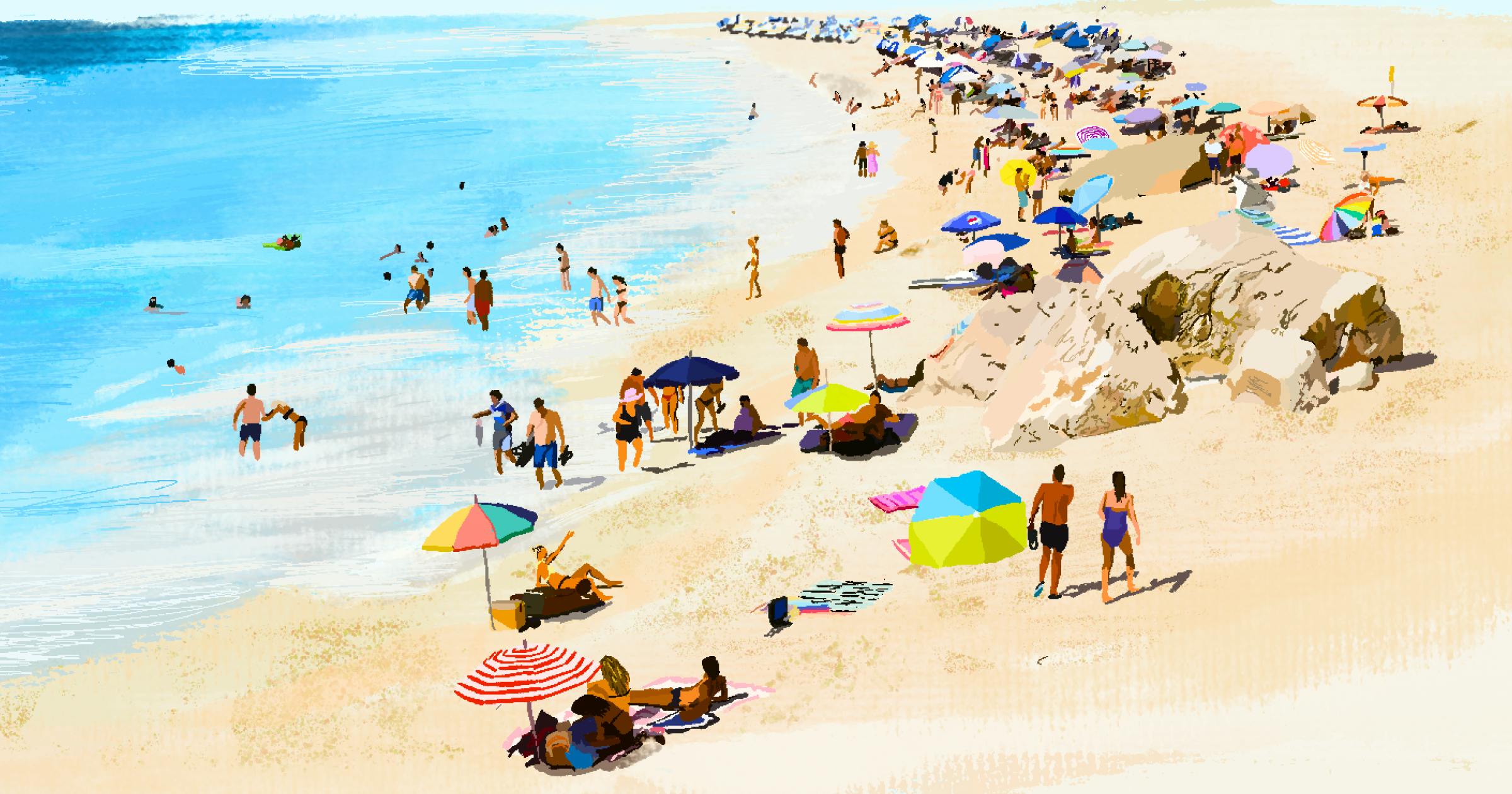 Illustration of busy summer beach