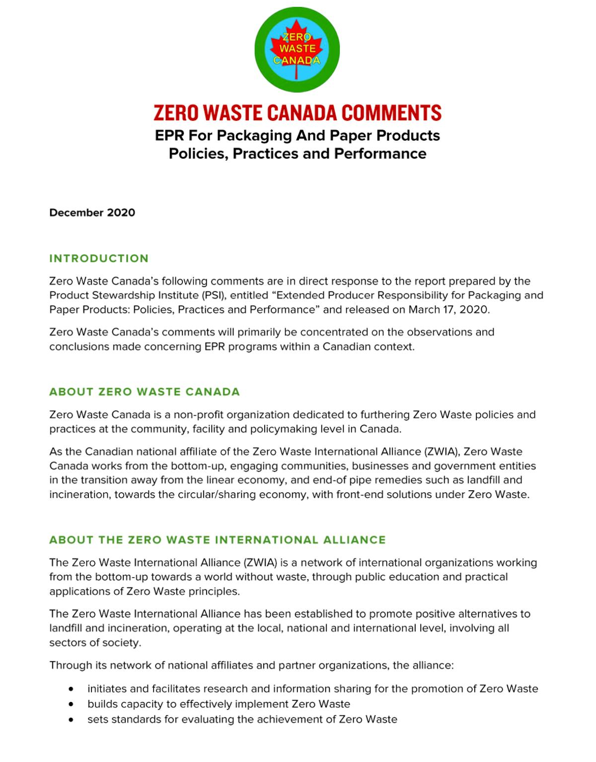 Zero Waste Canada Policies In Action