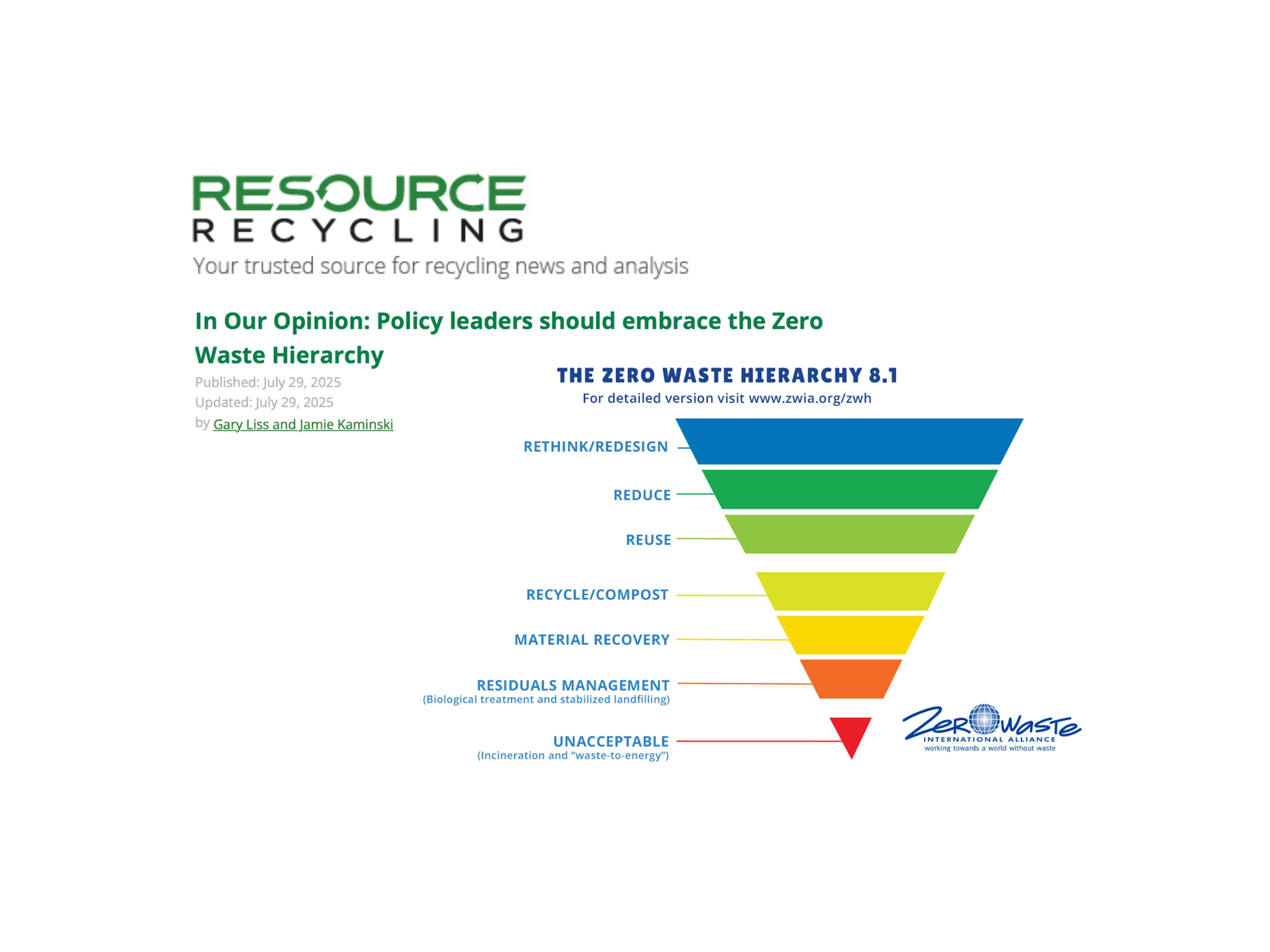 ZWC co-authored an op-ed published in Resource Recycling Magazine