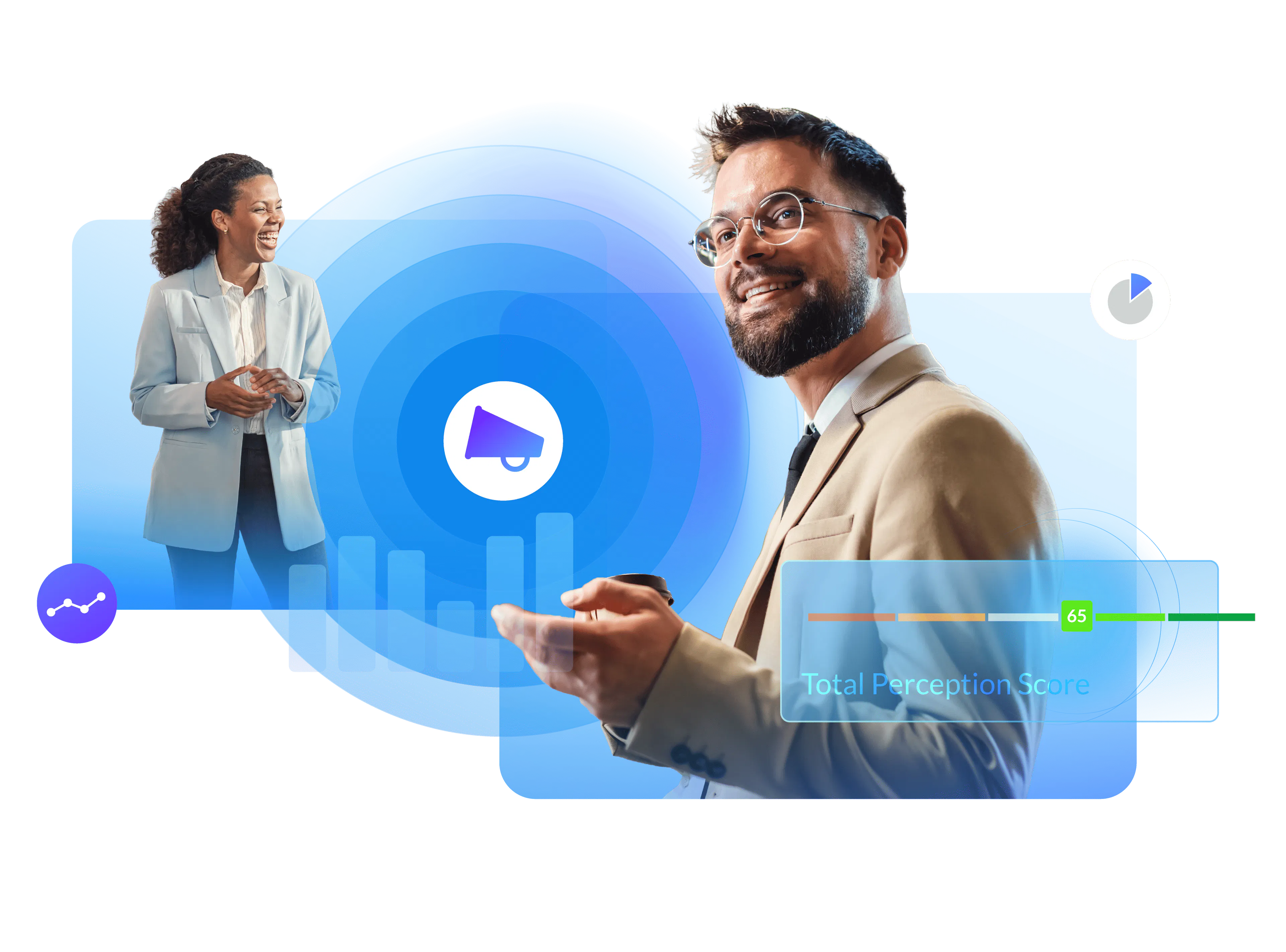 Analytics and Insights page hero top image - man and woman presenting