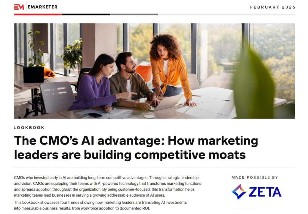 Screenshot of the cover the the CMO AI Lookbook by EMARKETER