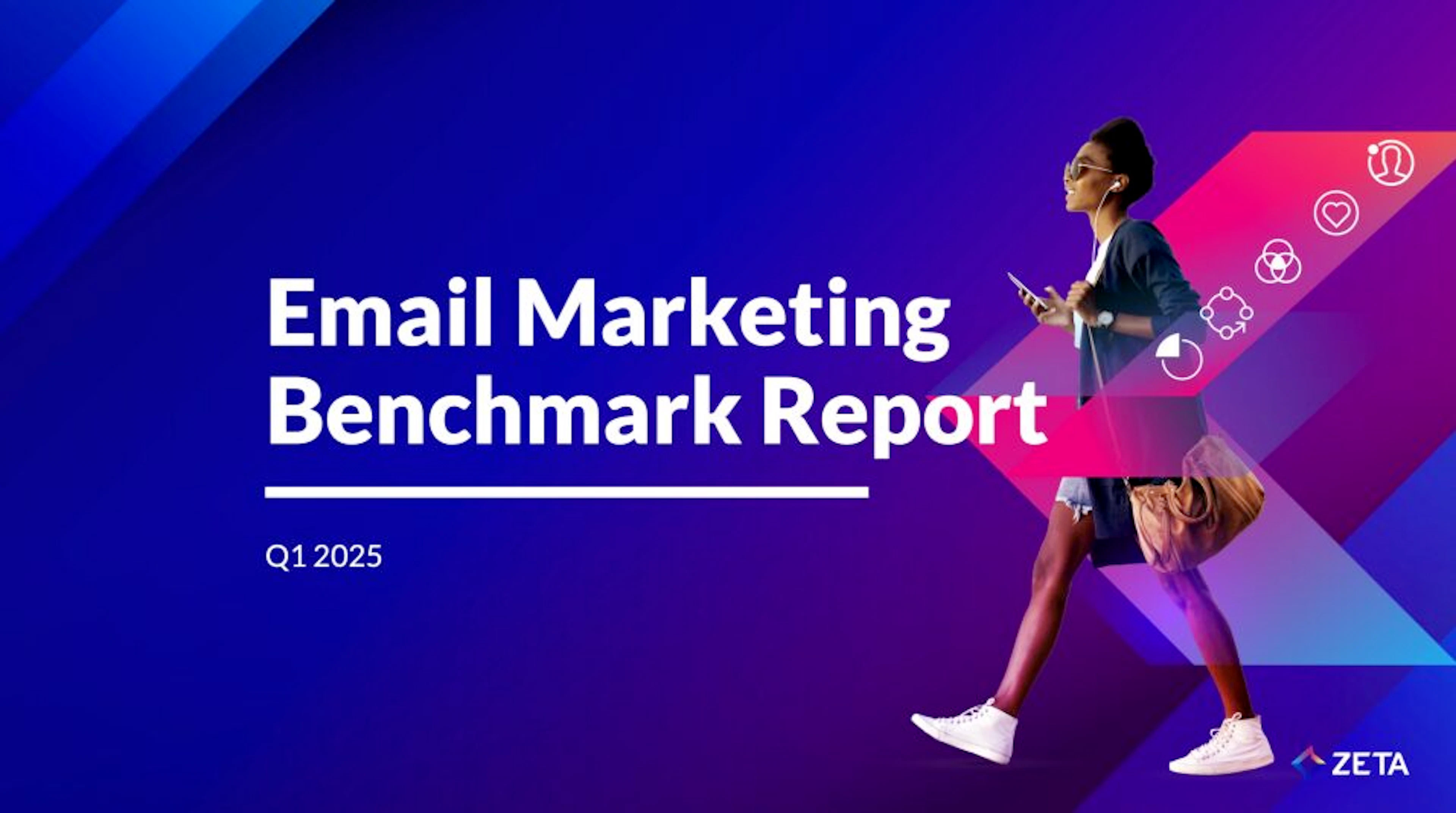 Graphic showing the cover of the Email Marketing Benchmark Report Q1 2025