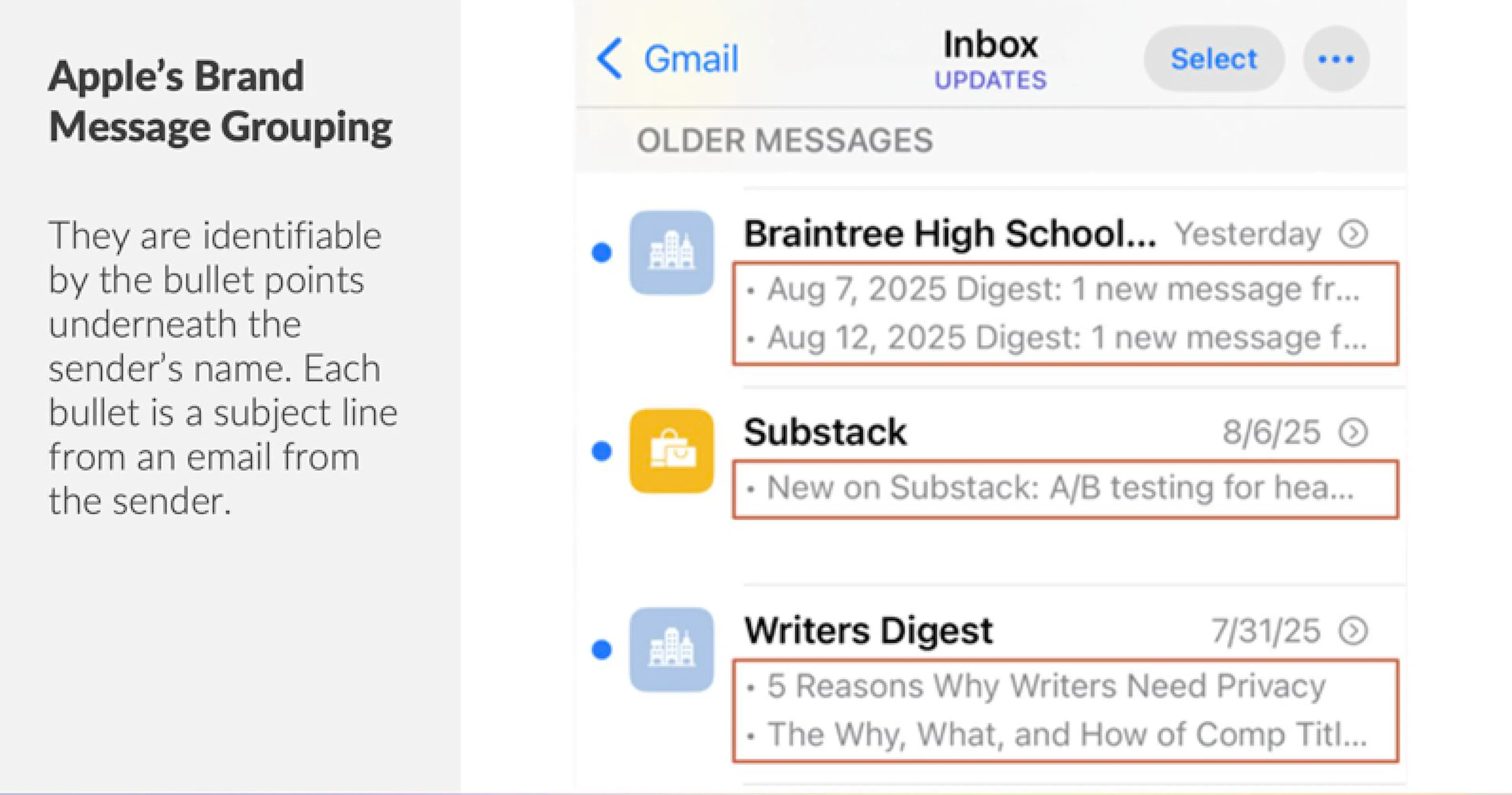 Screenshot of Apple's Brand Message Grouping