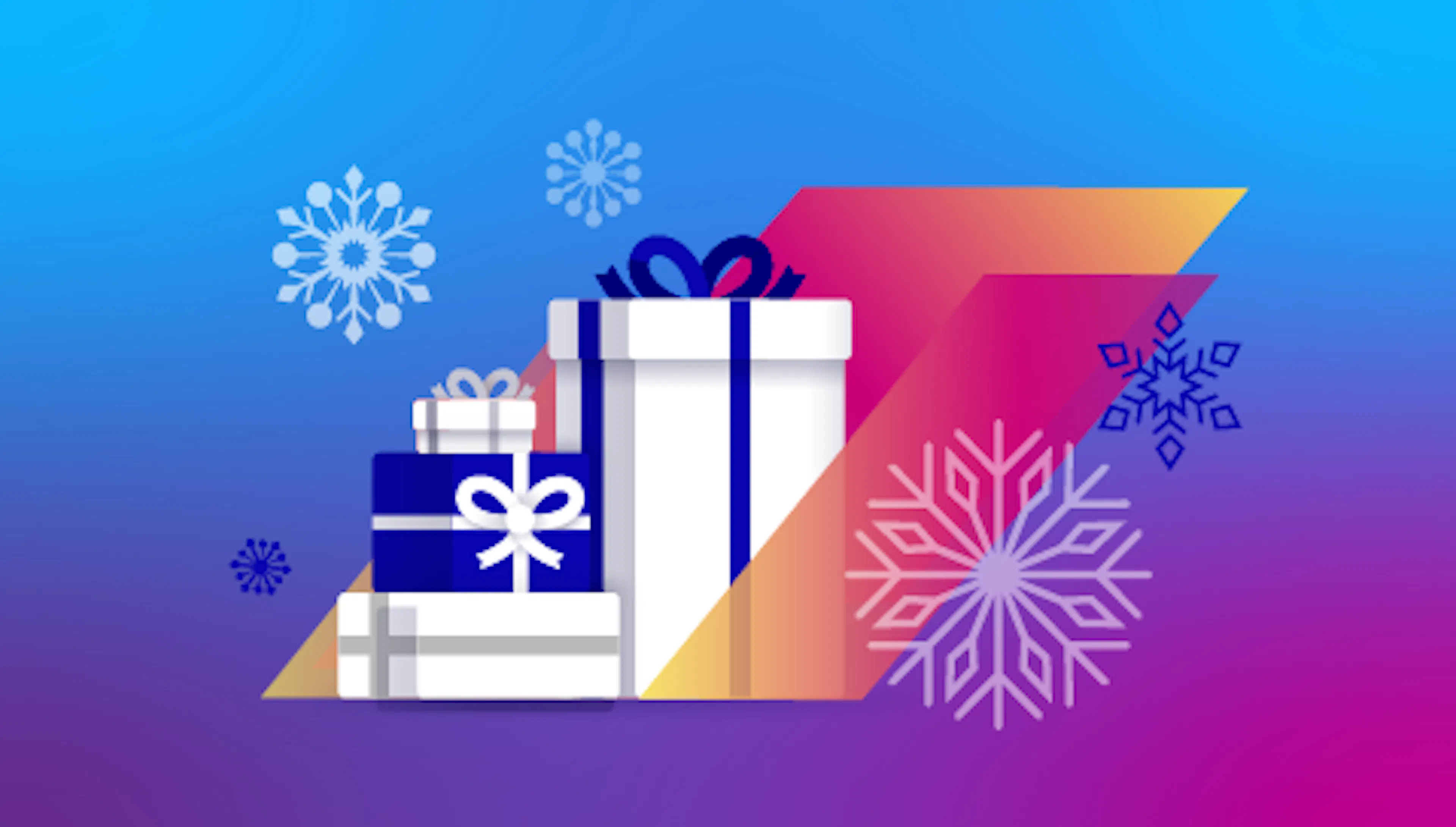 Graphic with presents that is the featured image for the Zeta Holiday Hub landing page