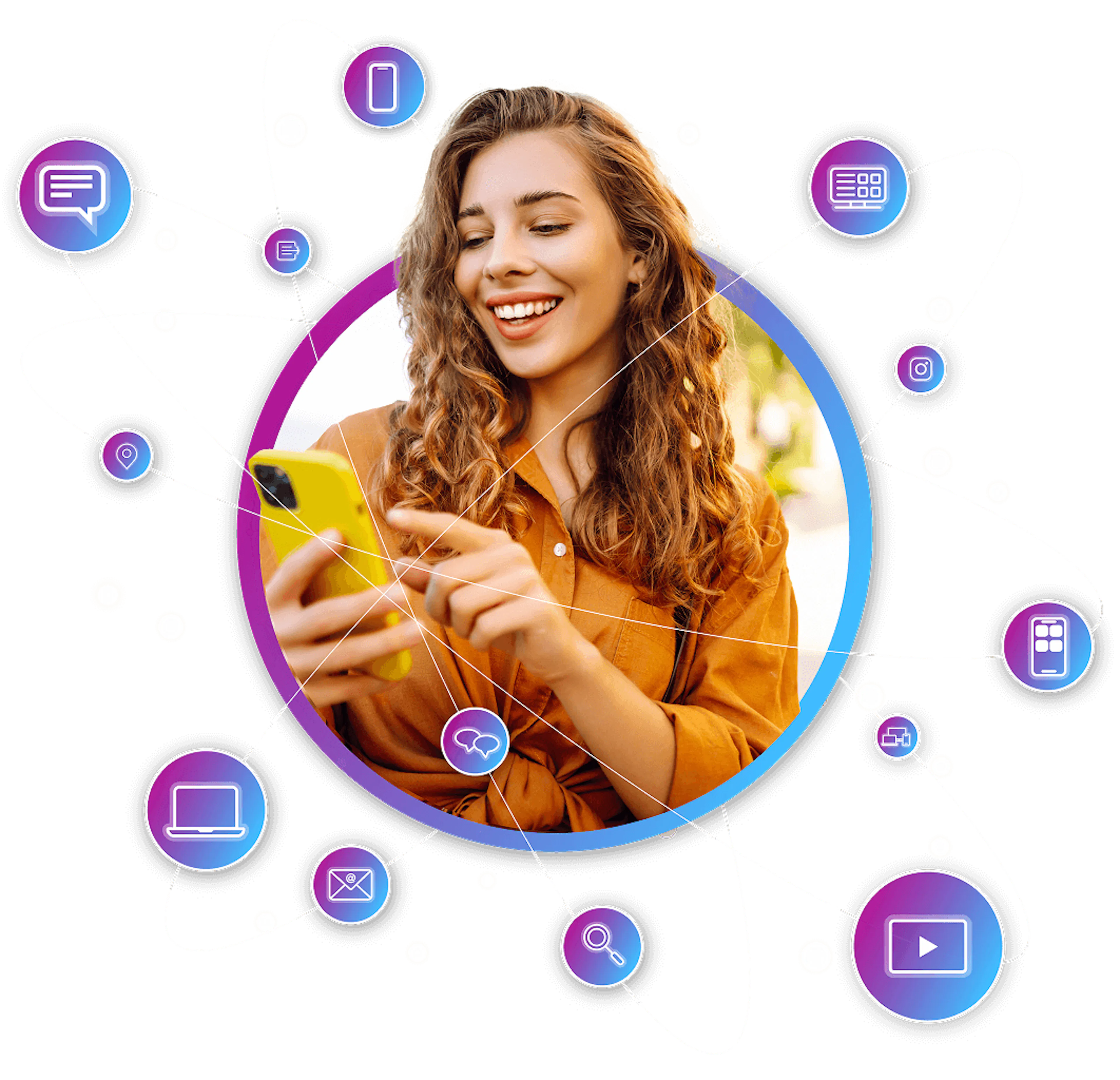 graphic of person at the center - showing intelligence and data in marketing