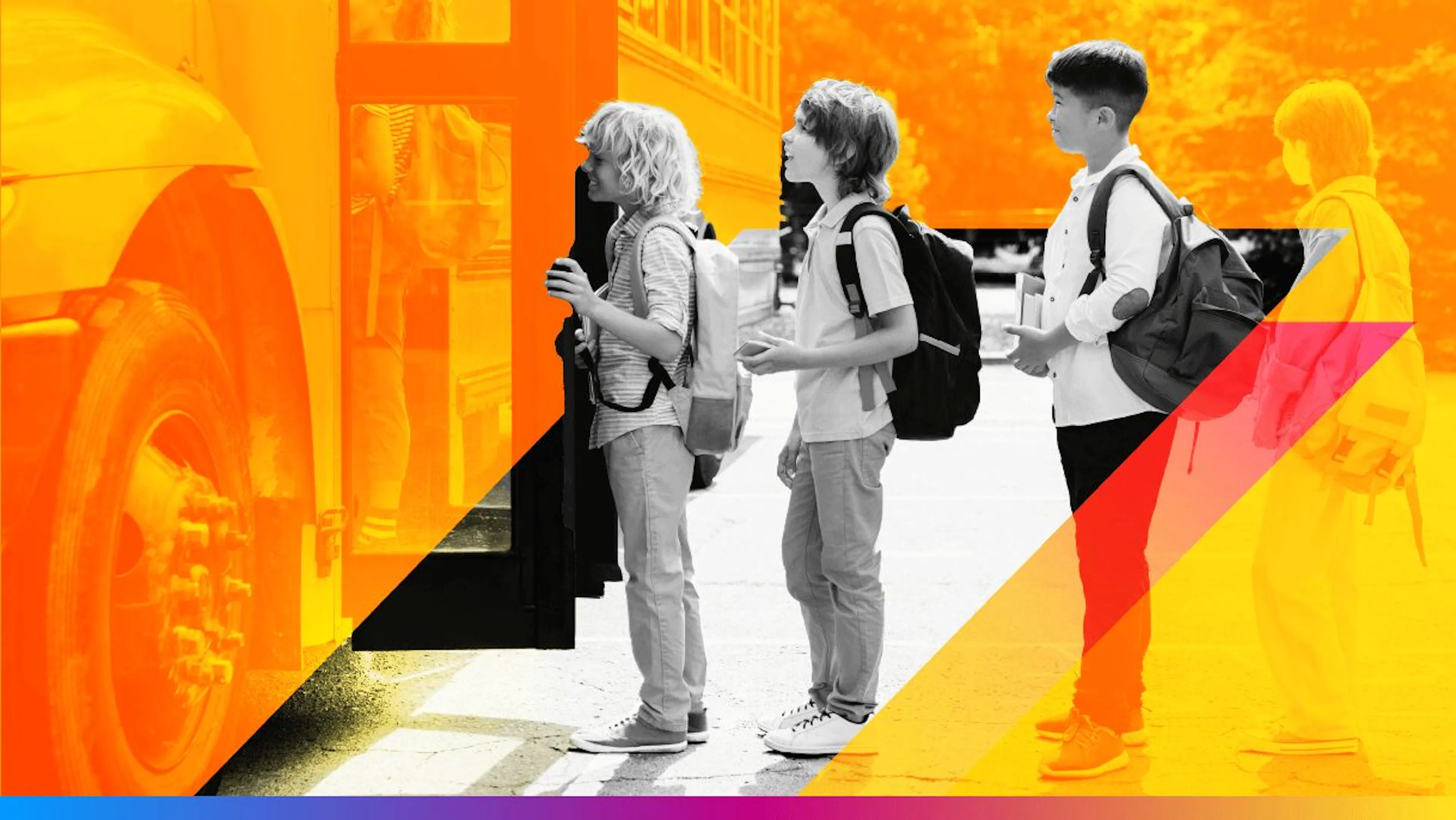 image of three kids getting on a school bus to promote the back to school 2025 retail trends article