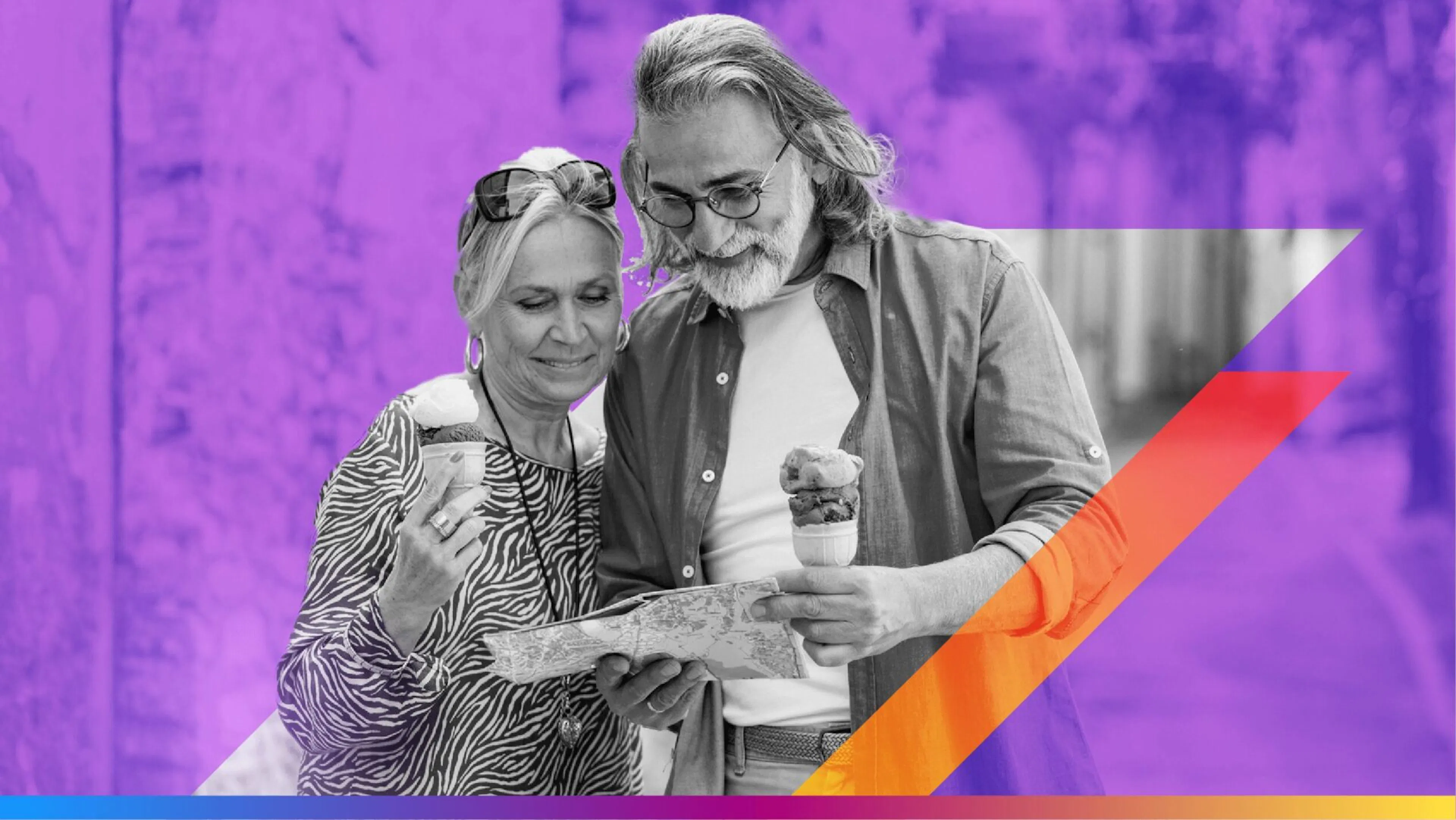 image of two people eating ice cream and looking at a map to promote the valentine