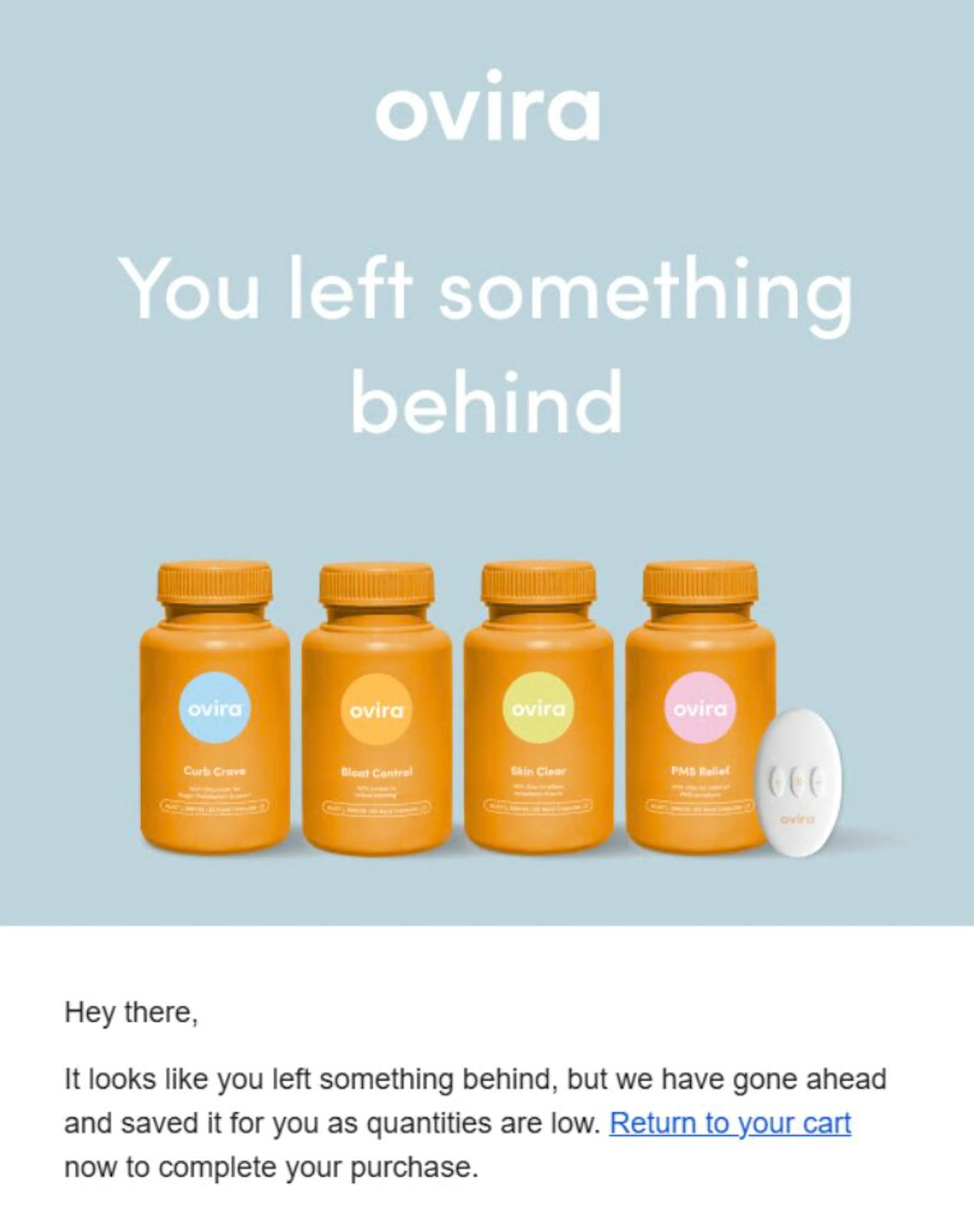 Screenshot of Ovira email for cart abandonment