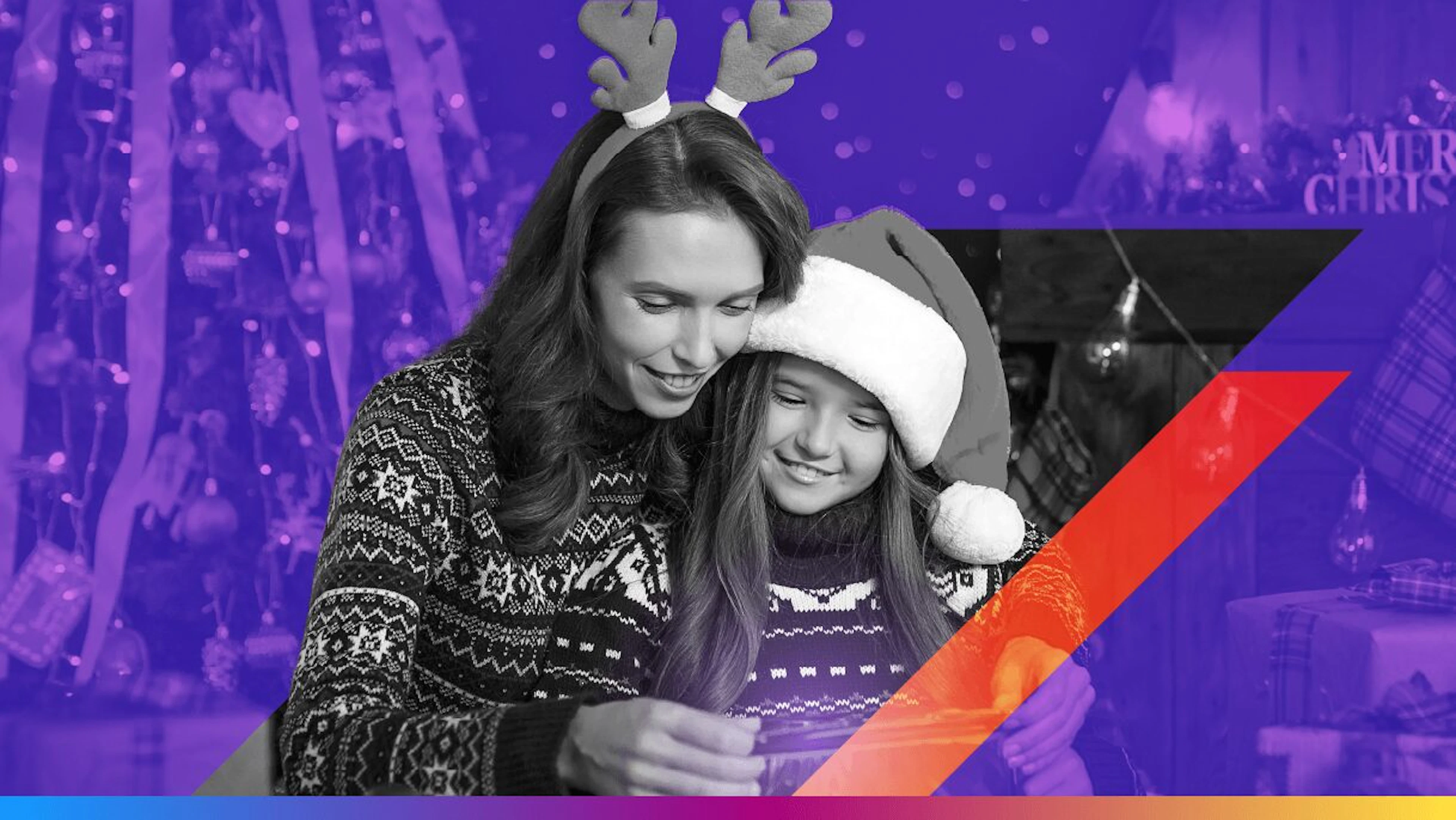 parent and child opening holiday presents