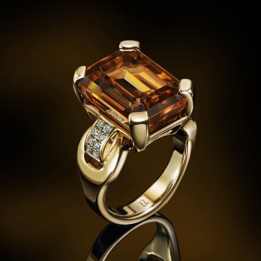 Bespoke ring with huge cognac moissanite