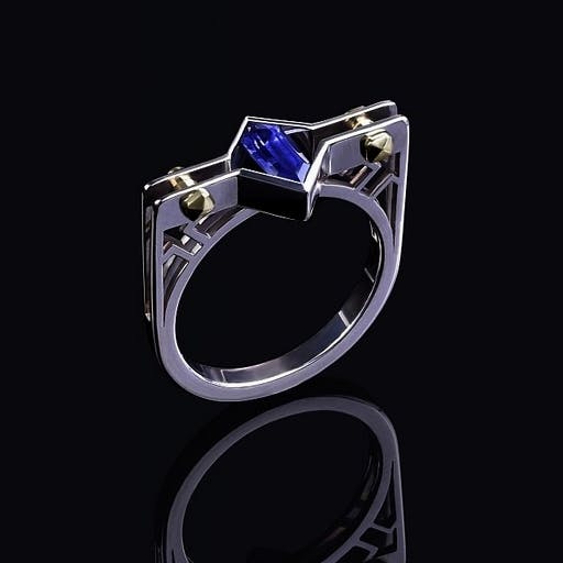 Astronomic ring with custom cut sapphire