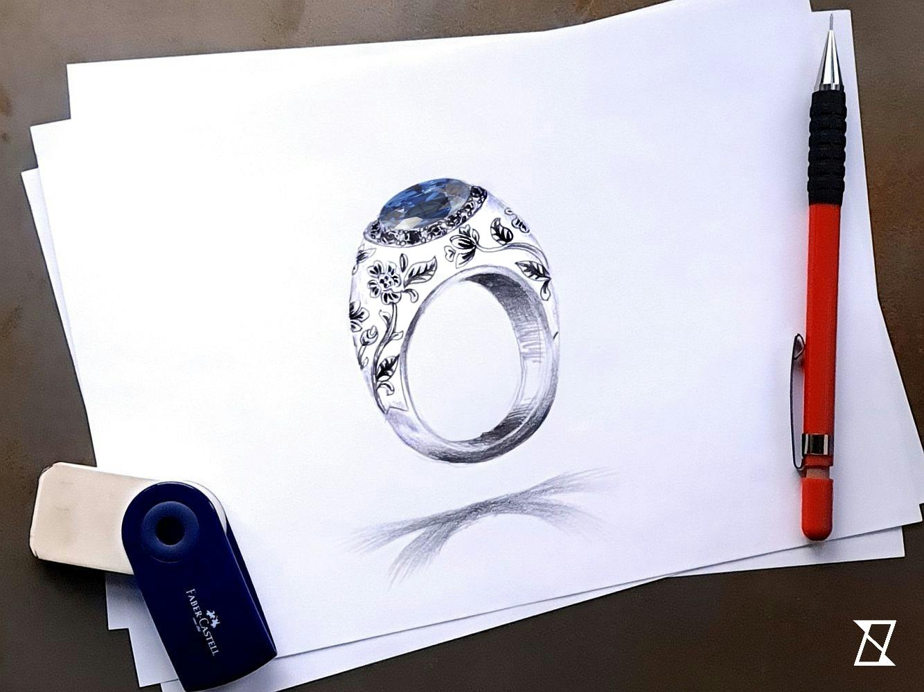 Projekt pierścionka zaręczynowego z szafirem i diamentami