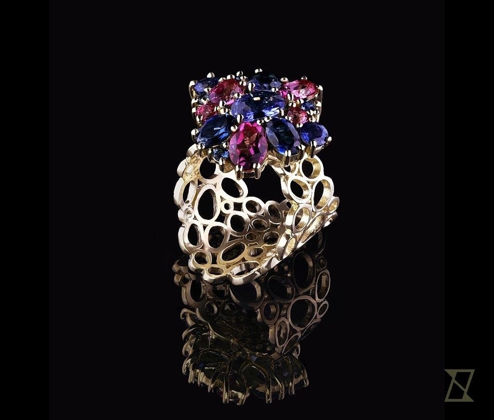 Mushroom ring with colorful stones. 