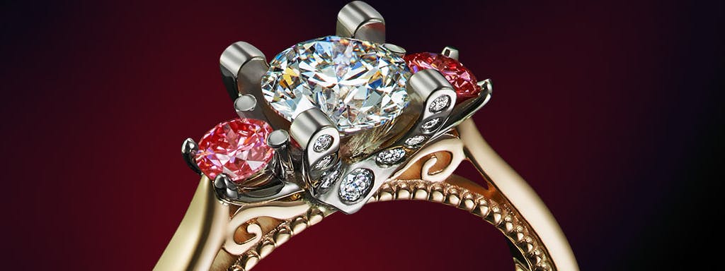 Luksusowy pierścionek zaręczynowy na zamówienie z czerwonym diamentem.