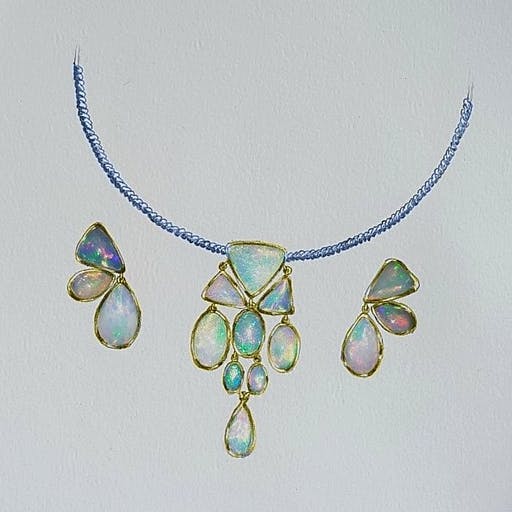 Opal necklace in yellow 18k gold. 
