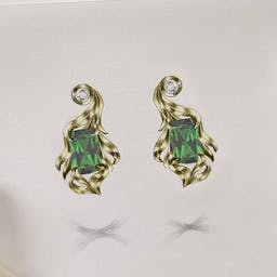 Floral earrings with emeralds