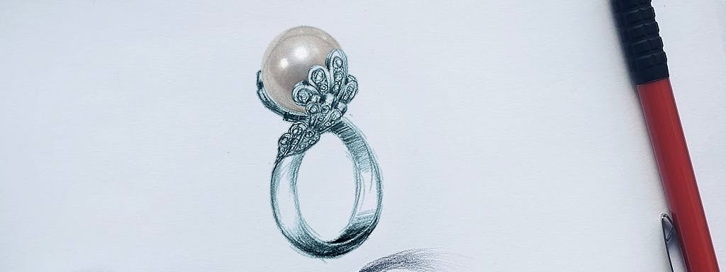 Pierścionek zaręczynowy z perłą i diamentami